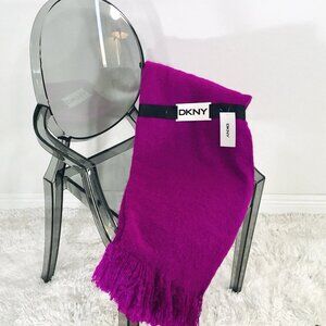 NEW DKNY Soft Fuchsia Fringe Throw Blanket 50" x 60" Faux Mohair Classic Luxe